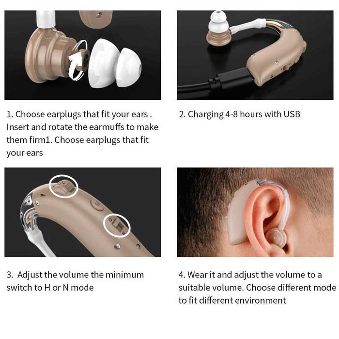 Слуховой Аппарат Заушный с USB-Зарядкой – Верните Себе Четкость Звука!