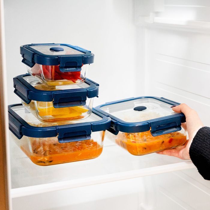 4x próżniowe prostokątne szklane pojemniki + pompka próżniowa