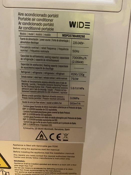 Ar condicionado wide portatil 7000btu 3 em 1