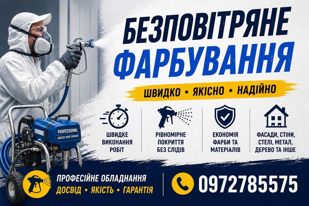 Безповітряне фарбування - криш, фасадів,стін.