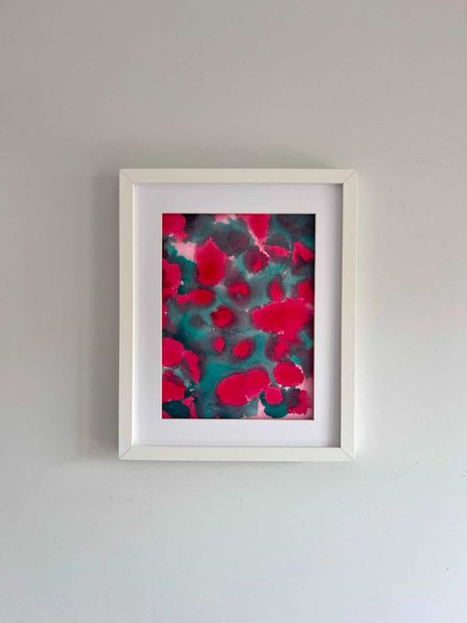 Quadro decorativo - Pintura abstrata em acrílico com moldura