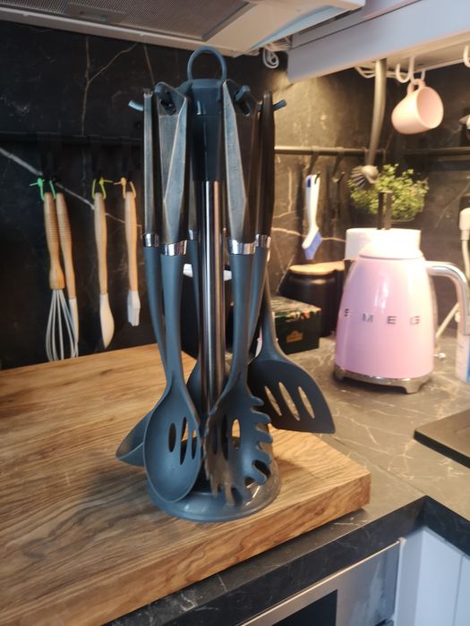 6 elementów zestaw kuchennych przyborów silkon/drewno