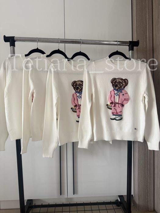 Жіночий білий светр віскоза кофта з рожевим ведмедиком Polo Ralph Lauren S M L XL