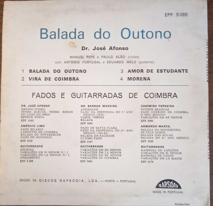 José Afonso	- - - - -		Balada do Outono	- - - - -	EP