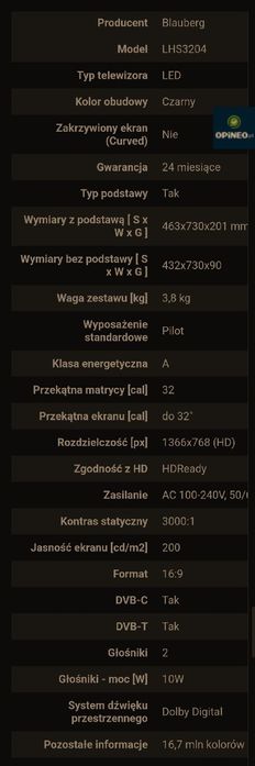 Telewizor  32" + odtwarzacz Blu-Ray