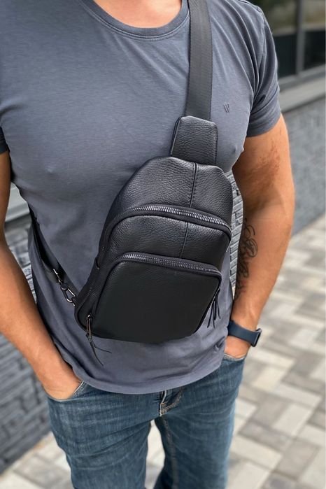 Шкіряний слінг нагрудна сумка через плече чоловіча бананка BLADE