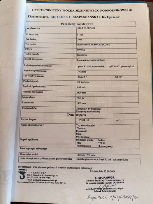 Wózek widłowy 6t sztaplarka