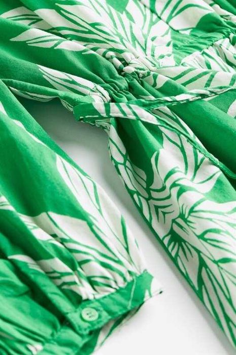 Новое хлопковое платье миди с рукавами баллон в пальмы принт от H&M