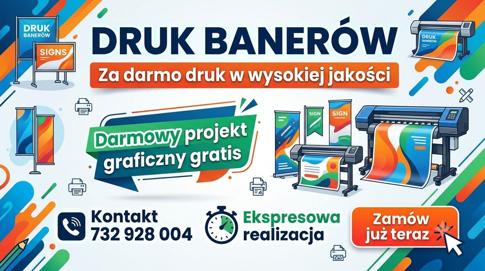 Drukarnia druk banery, wizytówki, ulotki, plakaty, darmowy projekt graficzny gratis