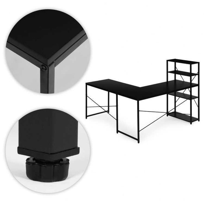 NOWE Biurko Narożne Gamingowe Czarne Duże Komputerowe Do Biura Szkolne