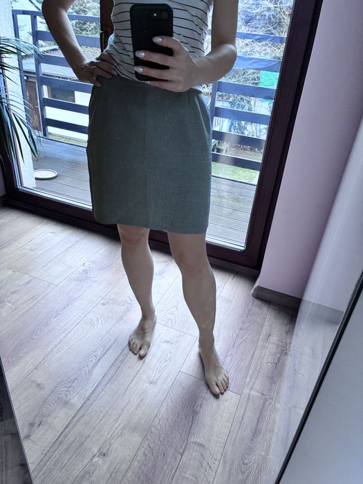 Szara mini spódniczka z podszewką M/L garniturowa