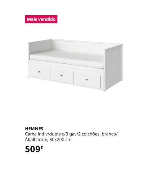 Cama Hemnes IKEA solteiro/casal com 3 gavetões e 2 colchões 80 x 200