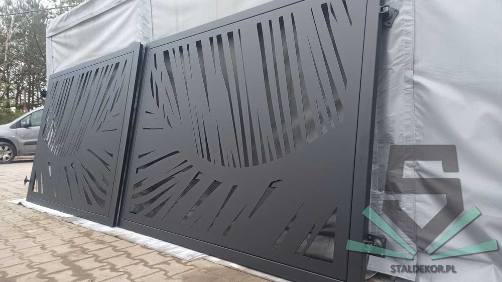 Brama przesuwna 4m, 5m, 6m, wycinana laserowo CNC, panelowa. Corten