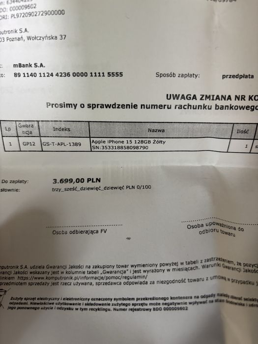 Iphone 15 128gb zolty yellow