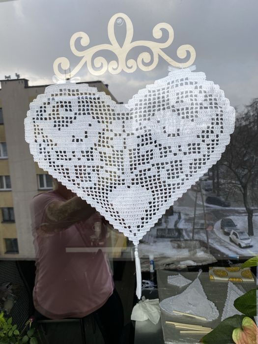 Serce ptaszki szydełko zawieszka do okna