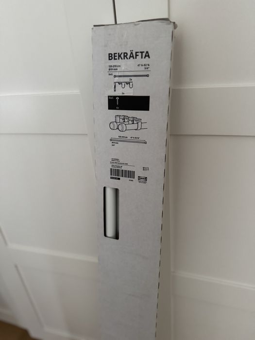 Ikea Bekrafta podwójny karnisz komplet biały NOWY 120-210 cm 19 mm