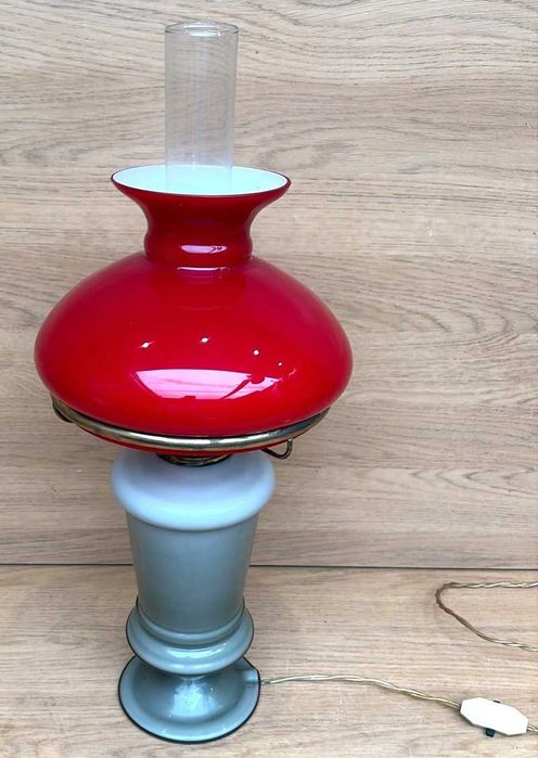Candeeiro de mesa, base em vidro opaco antiguidade magnifica
