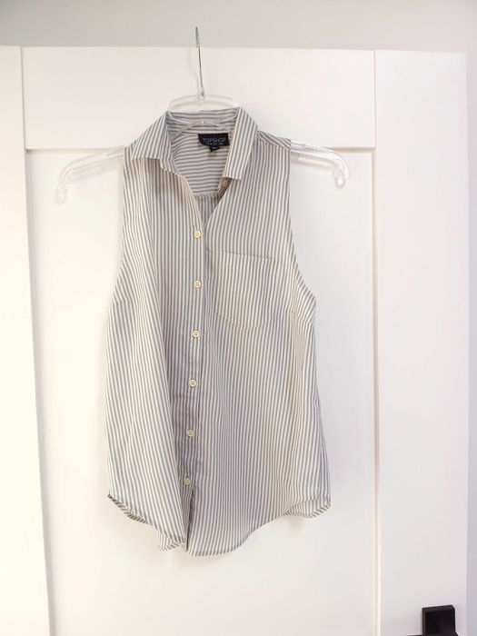 jasnoniebieska szara turkusowa bluzka bez rękawów koszula w pasy paski