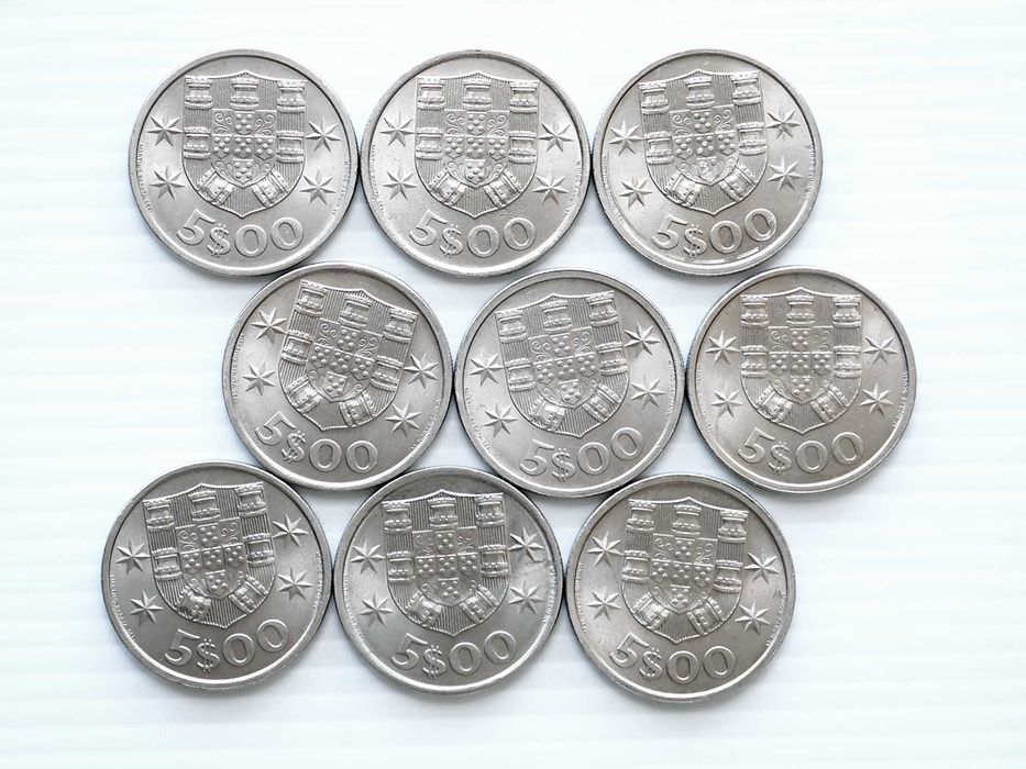 Lote de 9 Moedas 5 Escudos 1973