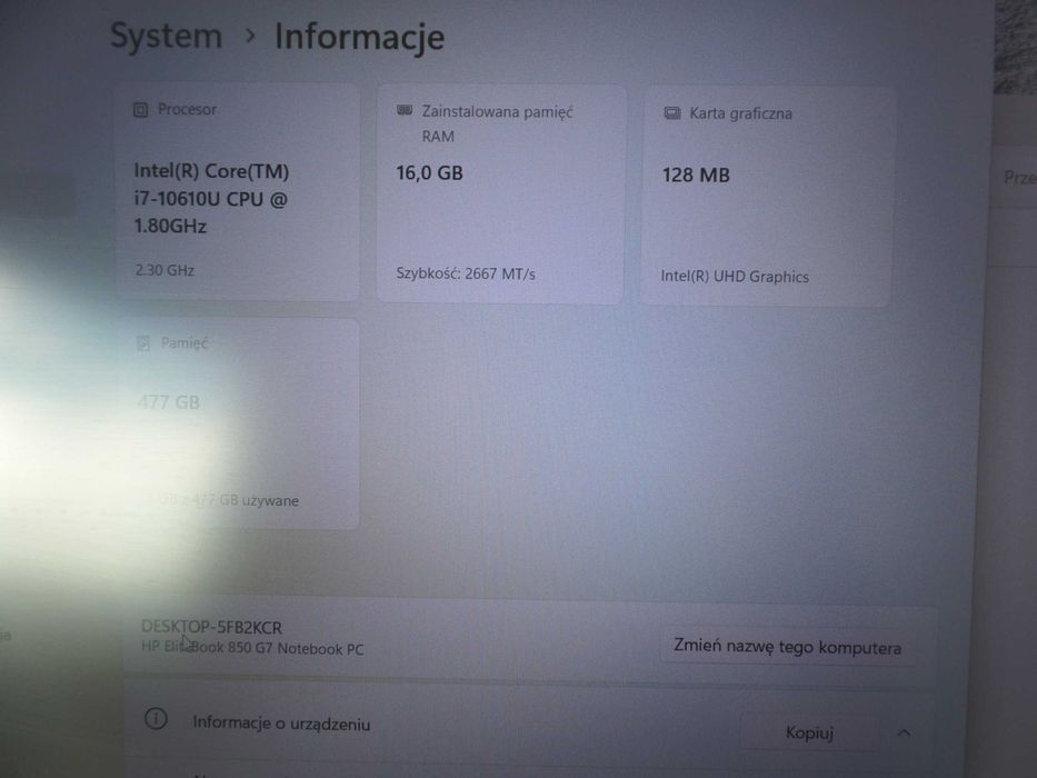 HP EliteBook 850 G7 i7 SSD 512 GB 16 GB win 11 laptop notebook