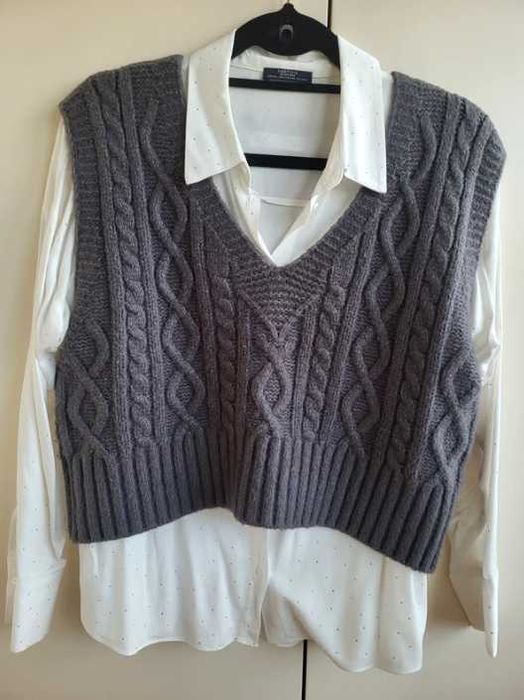 Conjunto Camisa + Colete Cinza com Brilhantes - ZARA & Parfois
