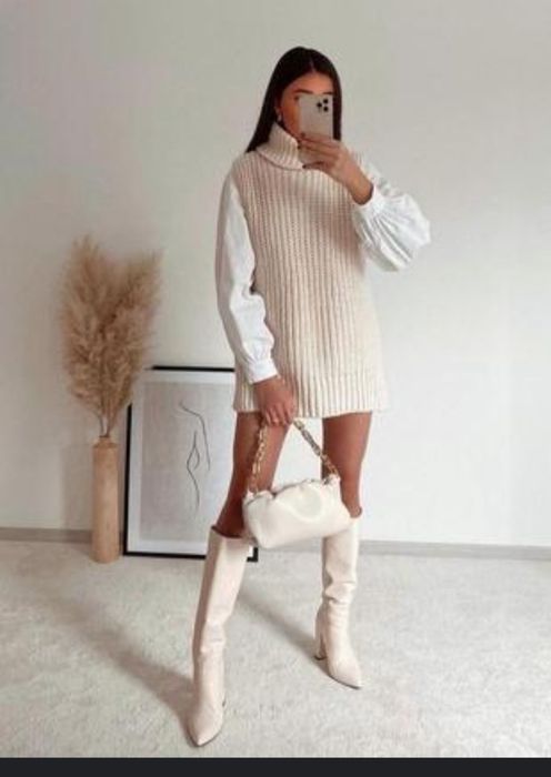 H&M Owersizowy śmietankowy sweter bez rękawów oversize r.L