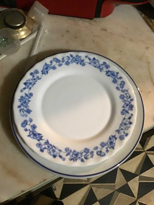 prato de refeição azul e branco