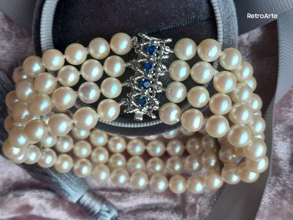 18cm Retro Bransoletka Złoto 585 Szafiry Perły Akoya WYCENA