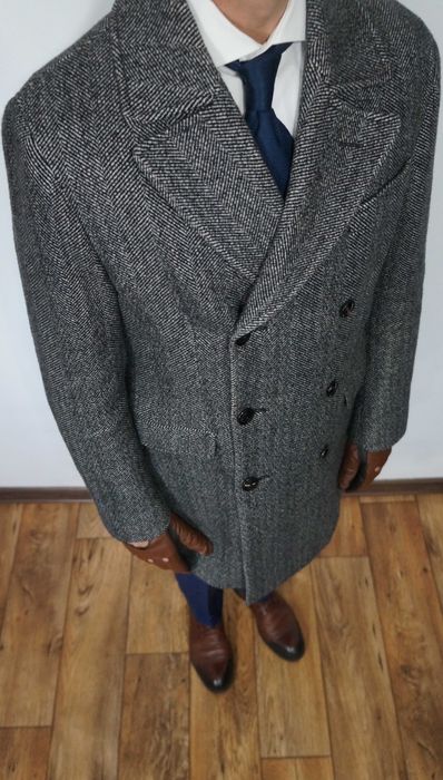 Płaszcz Dwurzędowy Massimo Dutti Wełna Rozmiar 46 175/92 Szary Jodełka