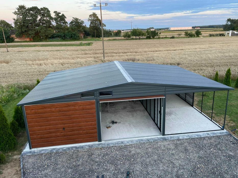 Garaż blaszany wiata Wzmocniony PROFILAMI. Producent SZYBKA REALIZACJA