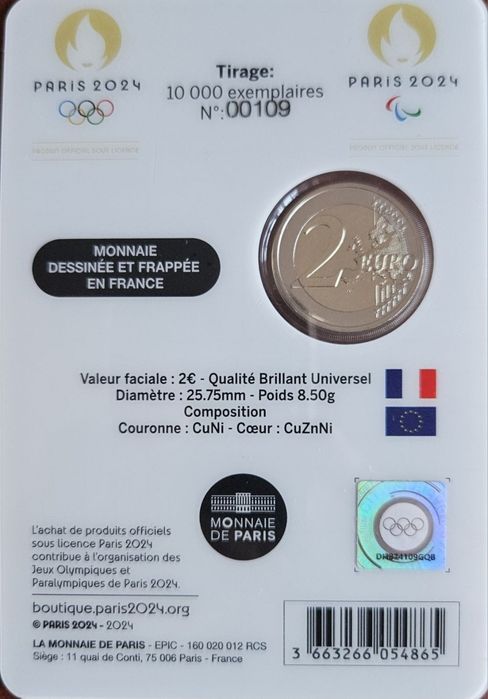 2€ Coincard França 2024 Torre Eiffel