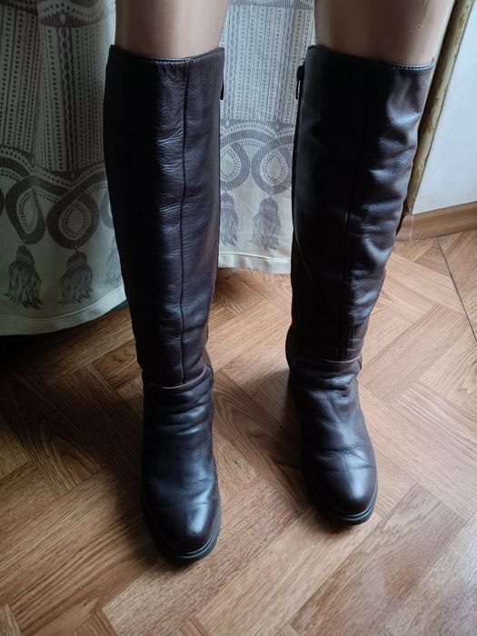 Чоботи шкіряні високі, чоботи демі, чоботи шоколадний колір, 37