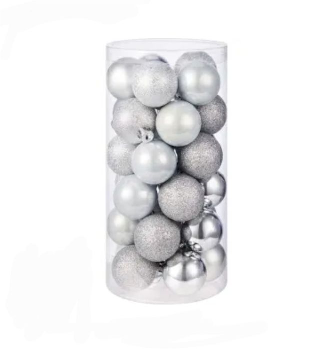 Komplet bombek w tubie srebrny śr. 4 cm, mix - 30 szt.