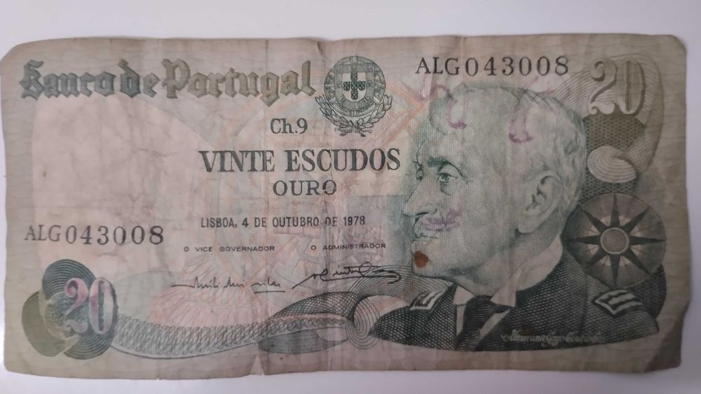 Notas 20 escudos década de 70 séc XX