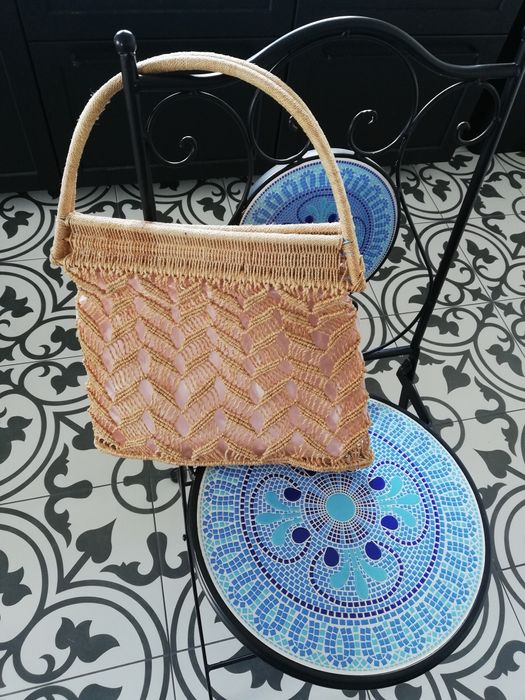 Torebka z juty boho na lato, koszyk, siatka eco beż naturalna