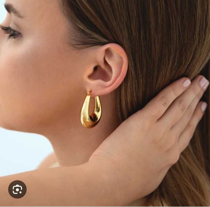 Zlote kola owalne zagiete yes stal chirurgiczna pozlacane duze zawijak