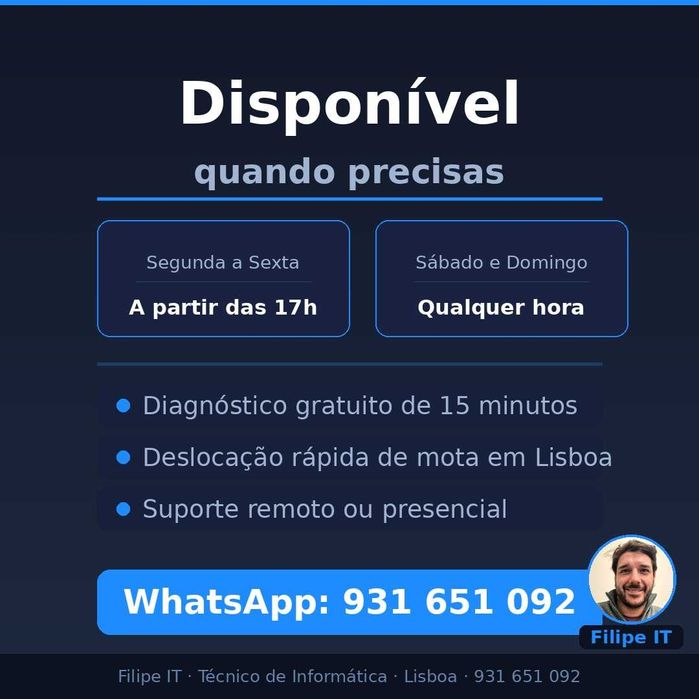 Técnico informática Lisboa — suporte domicílio, remoto e aulas