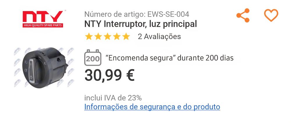 Interruptor Luz/Faróis