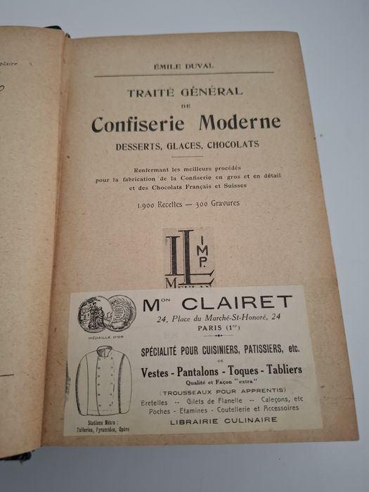 Livro culinária antigo "Traité Général de Confiserie Moderne"