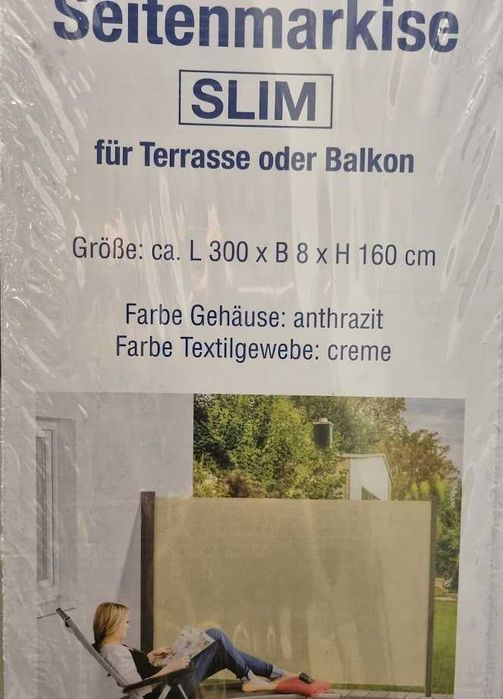 Markiza boczna parawan osłona roleta taras 300x160 beżowa NOWA