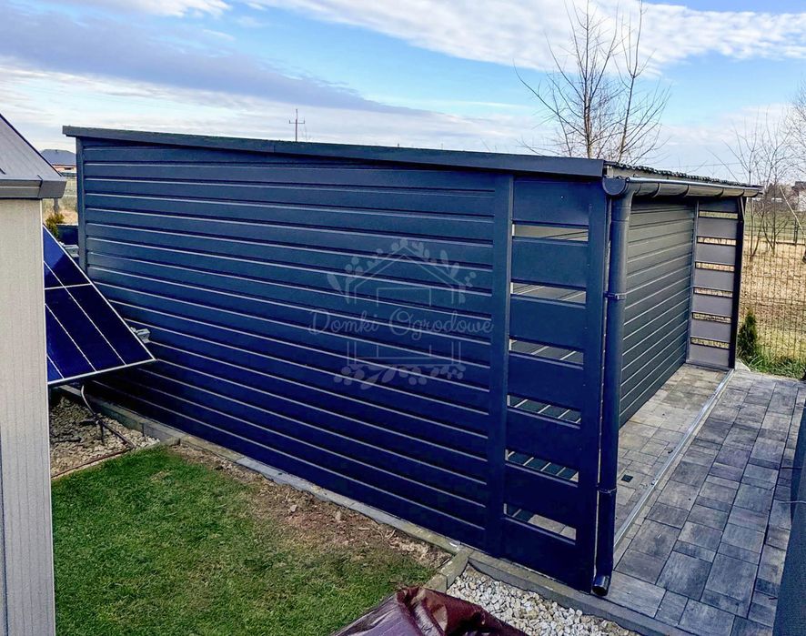 Schowek - domek ogrodowy 3,5x4m  wiata 0,5m brama antracyt  ID1074