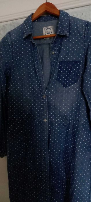 Vintage sukienka dżinsowa Promod M 38 boho hippie groszki lata 70 80