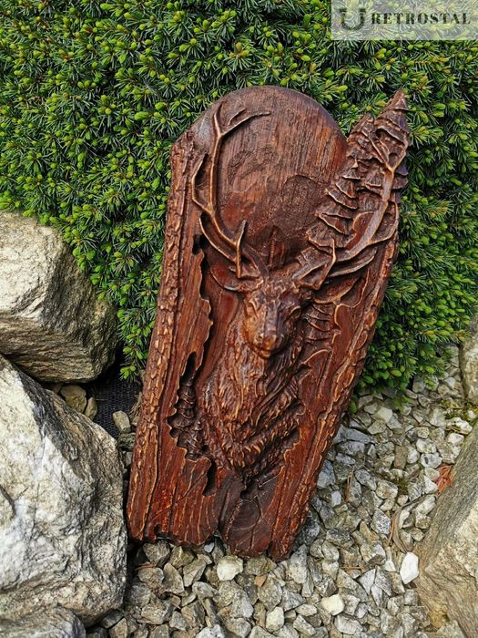 Płaskorzeźba JELEŃ prezent dla myśliwego 40 cm