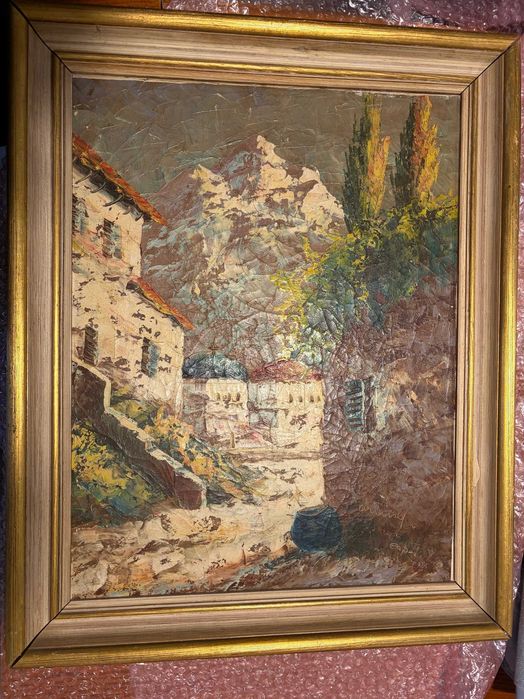 Stary obraz olejny na płótnie lata 60-80 XXw.