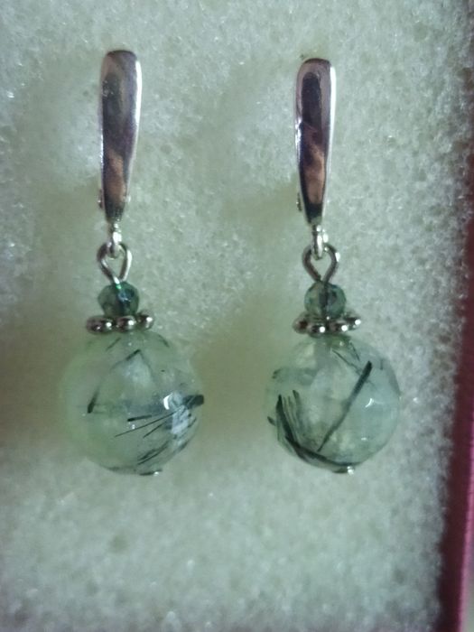 Серьги  Аметист  Пренит  Розовый кварц   Натуральный камень