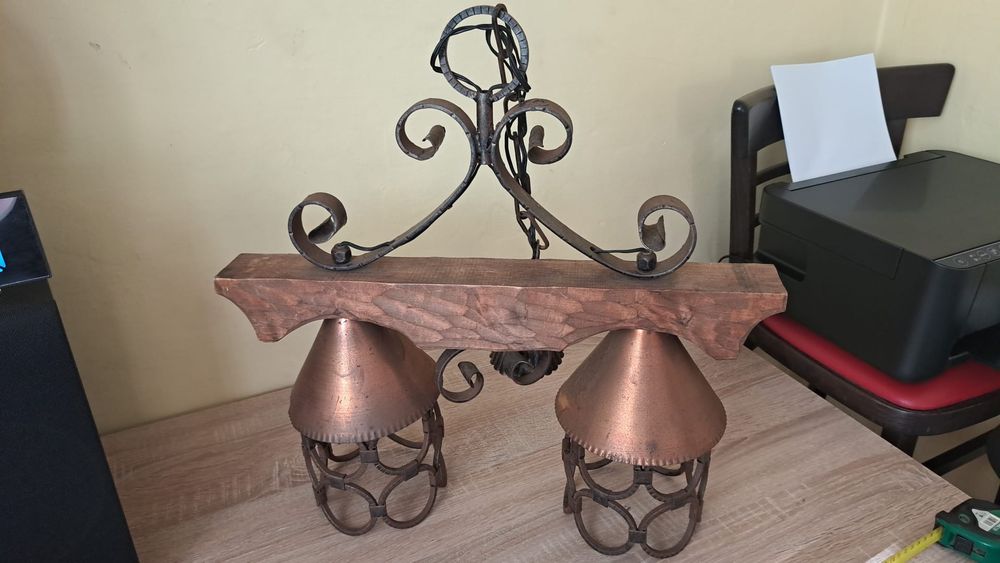 Retro Lampa Metal Drewno