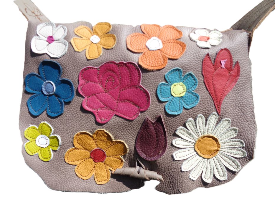 Artystyczna torebka skórzana z kwiatami.  Handmade