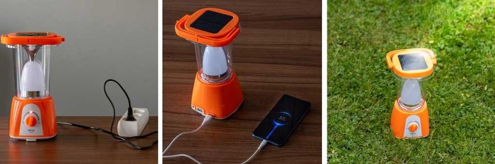 LATARKA Solarna Lampa Kempingowa Usb Aku 230V Powerbank 60 Led Smd Panel Solarny Regulacja Światła