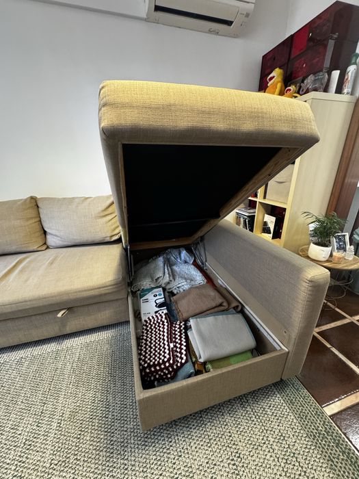 IKEA Friheten Sofá-cama de canto Skiftebo beige com chaise longue