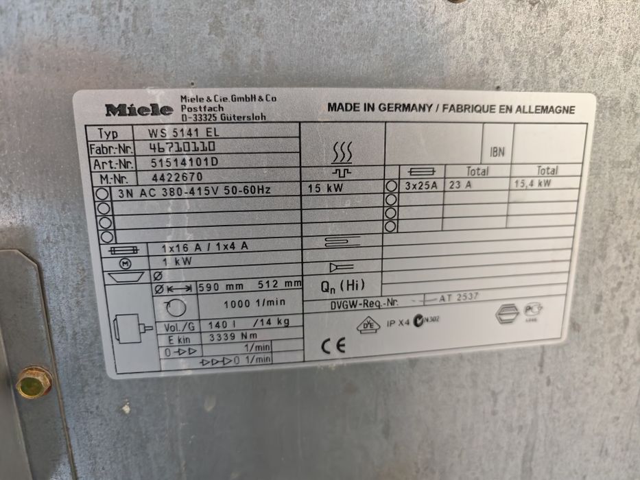 Пральна машина професійна 14/16 кг Miele WS5141 EL